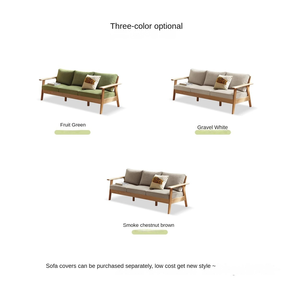 Oak Solid Wood Fabric Sofa 3 colors.