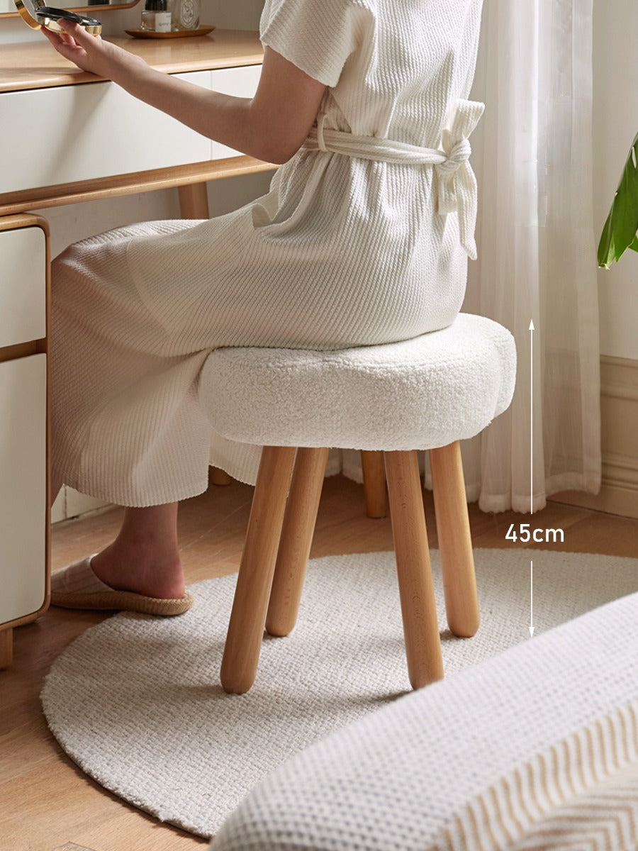 Beech, Solid Rubberood Lamb Velvet Cloud Makeup Stool