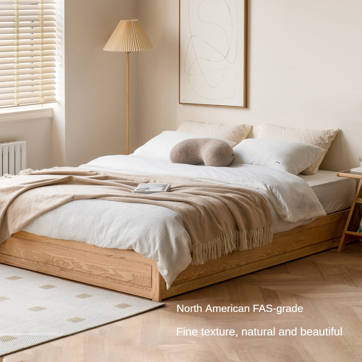 Oak solid wood platform bed, headboard-free Box bed