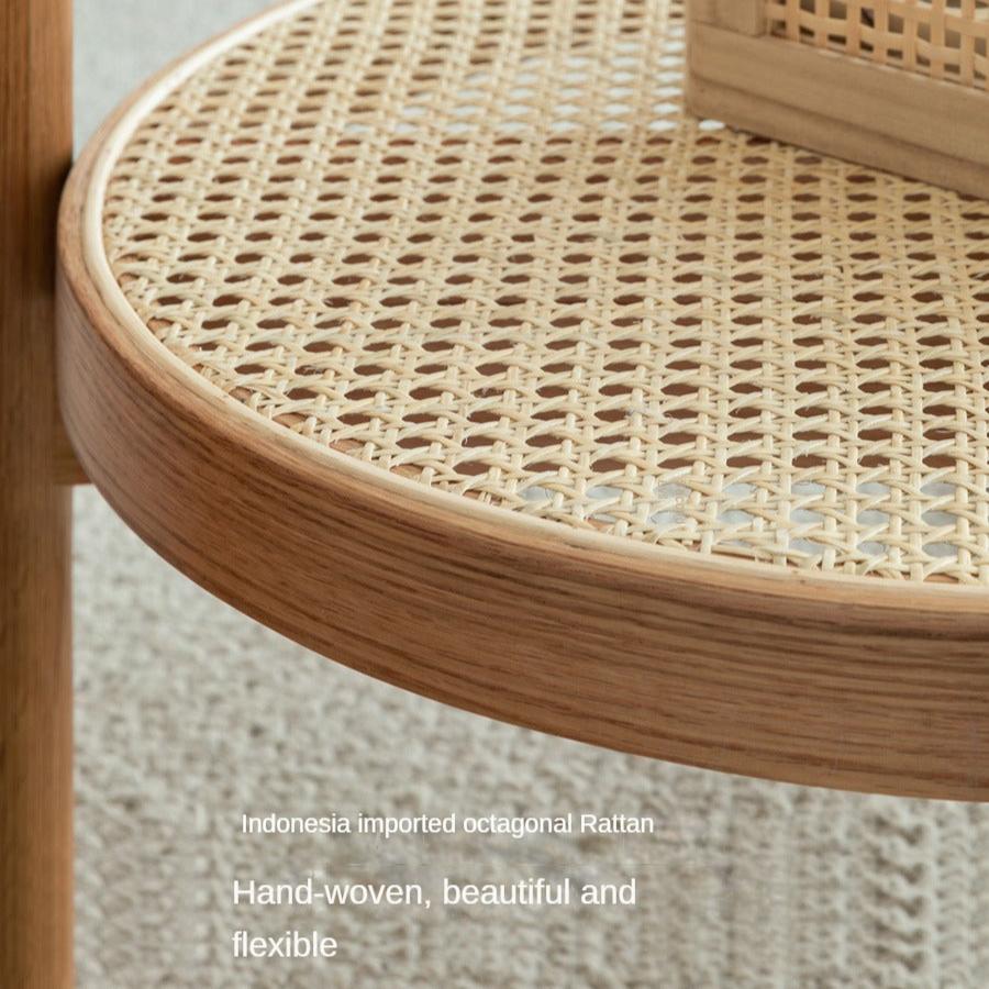 Oak Solid Wood, Glass, Rattan Coffee Table