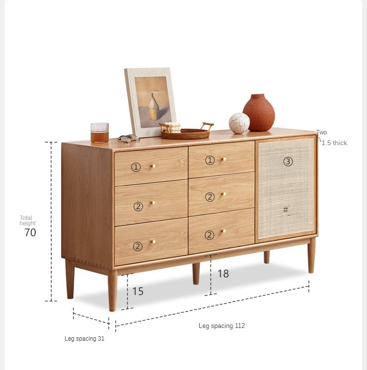Oak Solid Wood Rattan Storage Cabinet