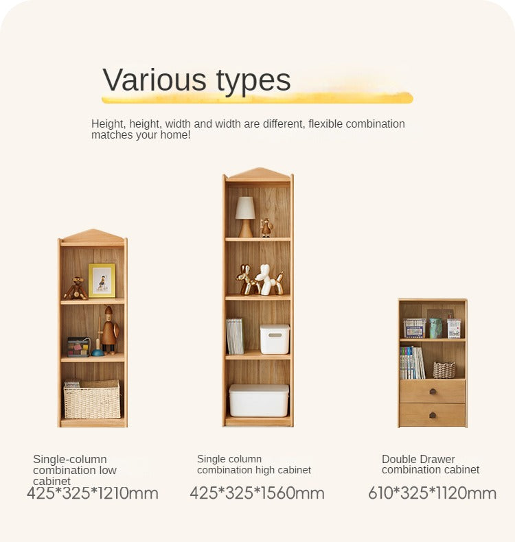 Beech Solid Wood Combination Bookshelf, Cabinet