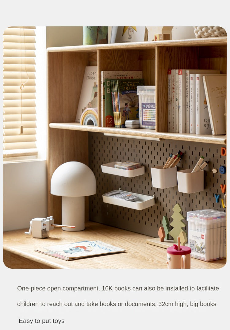 Oak Solid Wood Kids Lifting Study Desk Bookshelf