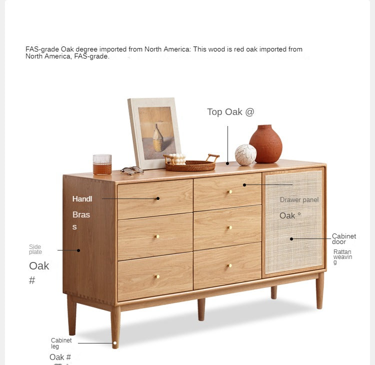 Oak Solid Wood Rattan Storage Cabinet