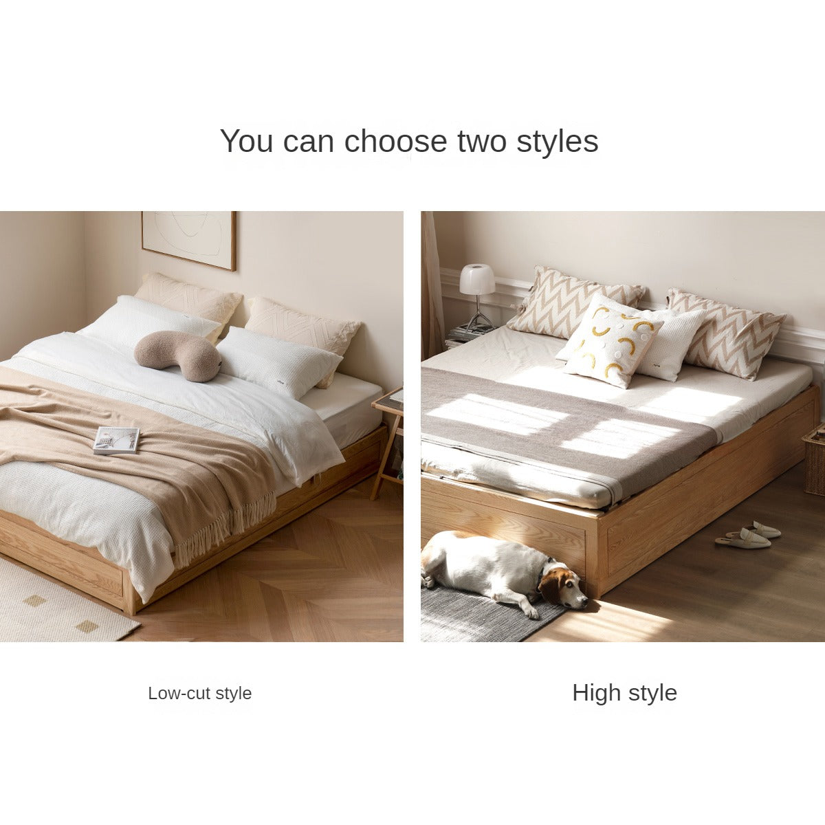 Oak solid wood platform bed, headboard-free Box bed