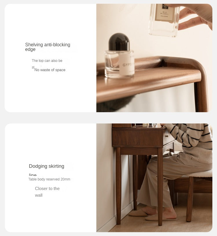 Black Walnut, South American Walnut Tree Solid Wood Mirror Vanity Table.