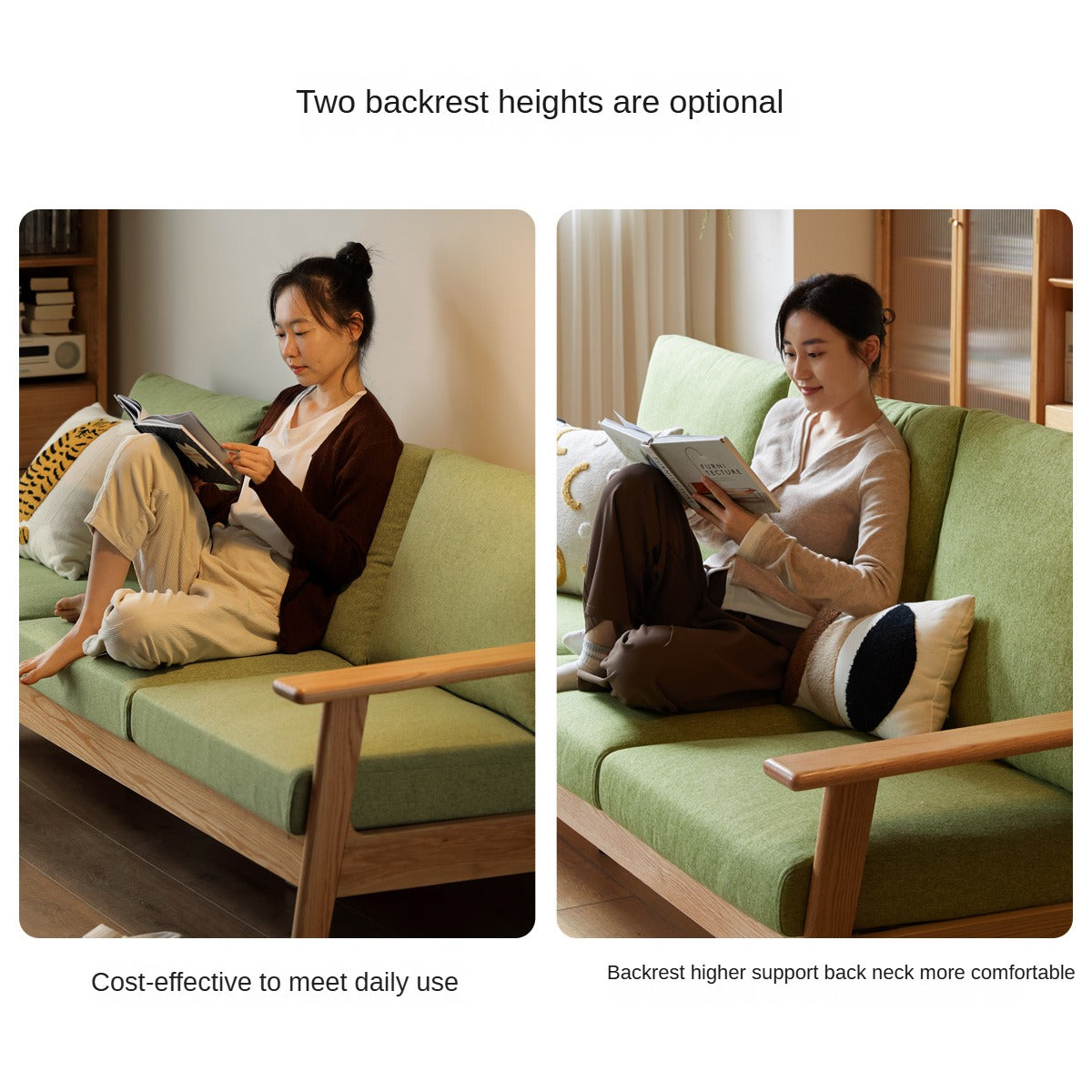 Oak Solid Wood Fabric Sofa 3 colors.
