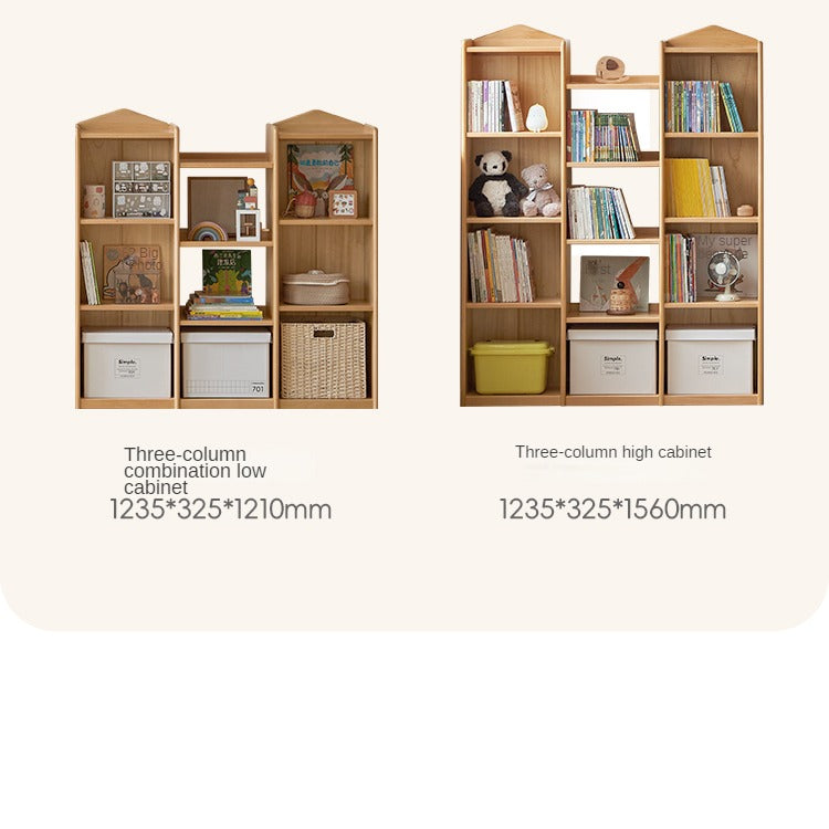 Beech Solid Wood Combination Bookshelf, Cabinet