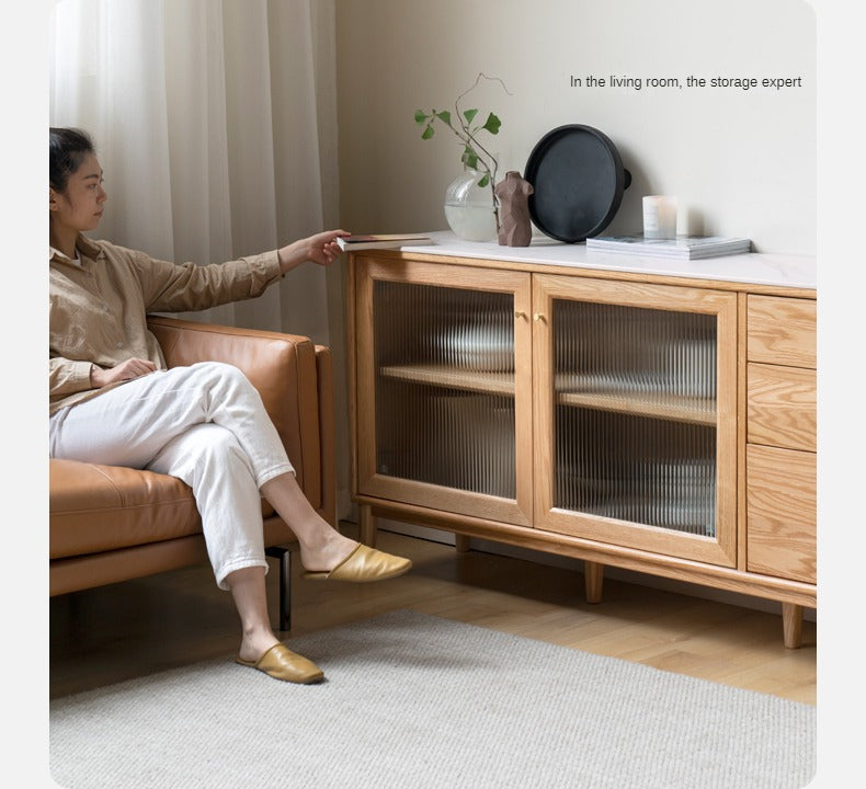 Oak Solid Wood Rock Board Modern Dining Sideboard