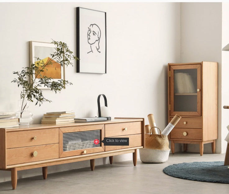 Cherry, Birch Solid Wood Japanese Retro Side Cabinet.