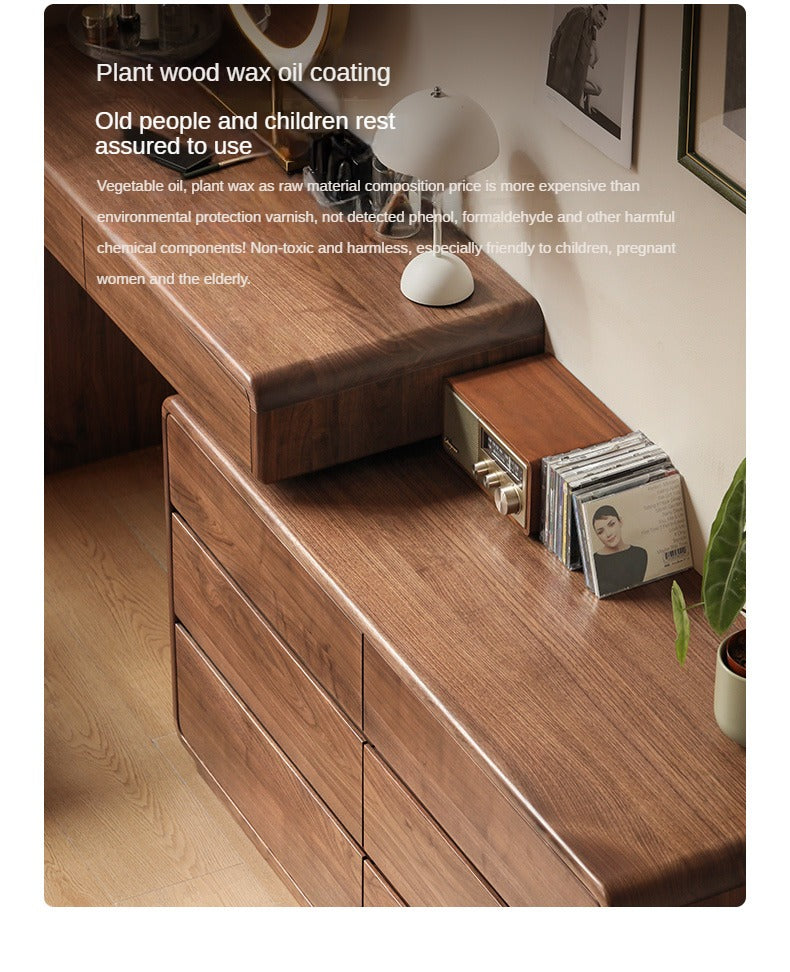 Black Walnut, Sandalwood Solid Wood Dressing Table Chest Of Drawers.