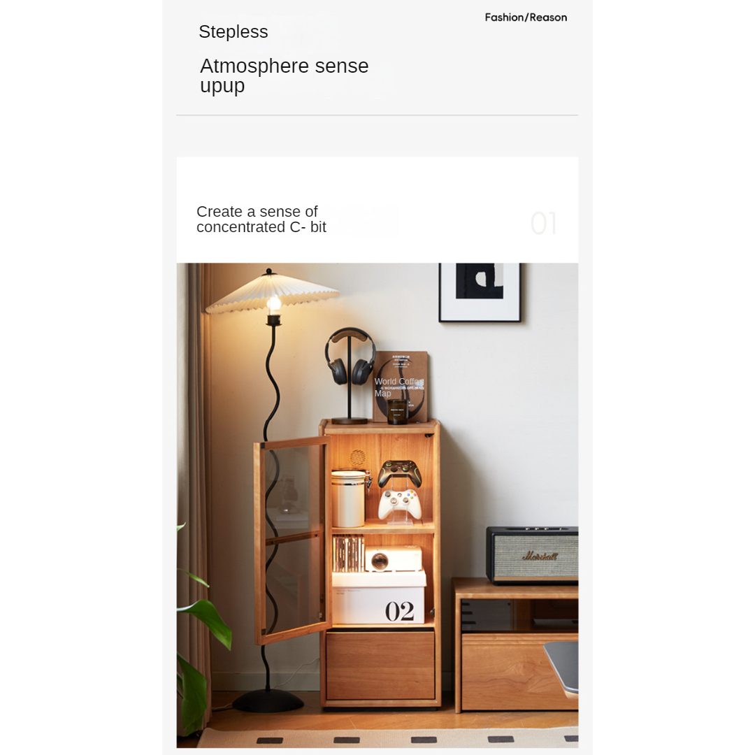 Cherry, Black Walnut, Teak Solid Wood Display Side Cabinet Modern.