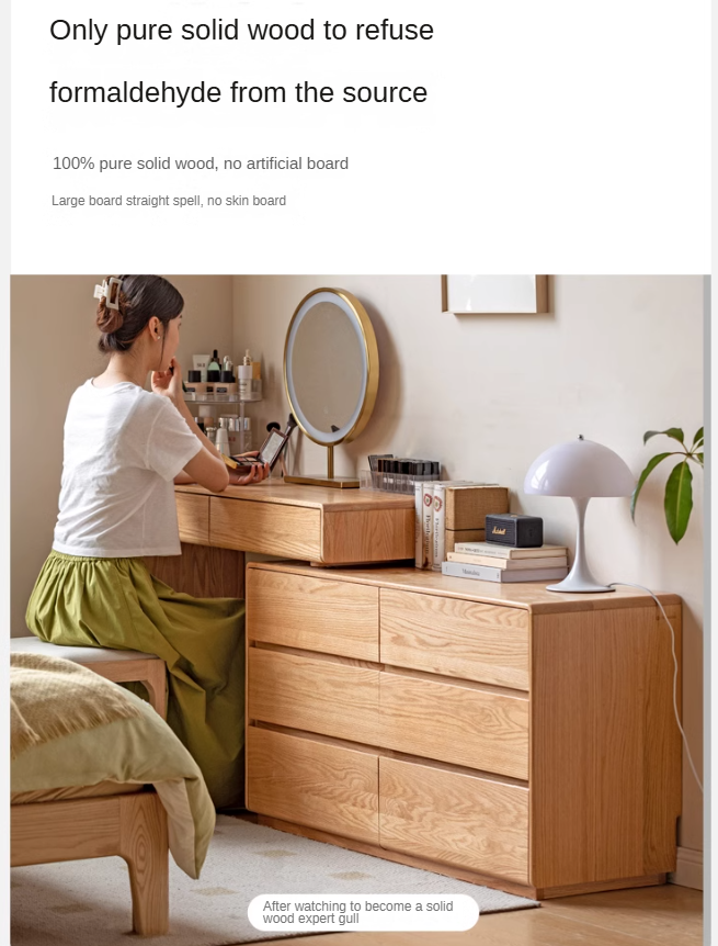 Oak, Ash Solid Wood Retractable Dressing Table Storage Cabinet.