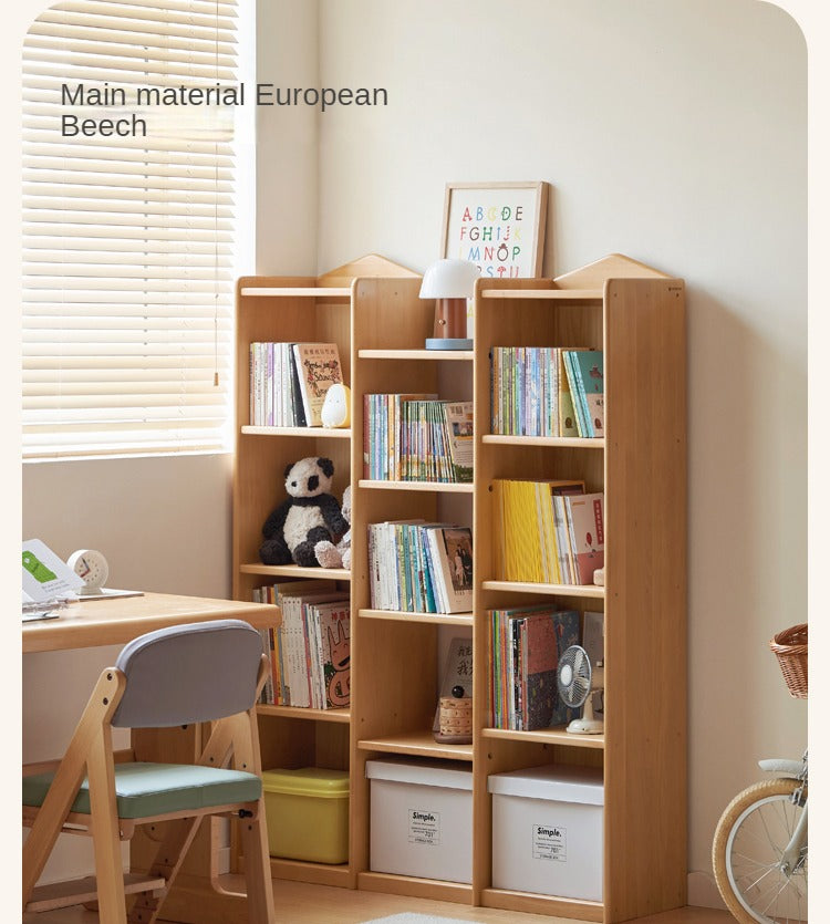 Beech Solid Wood Combination Bookshelf, Cabinet
