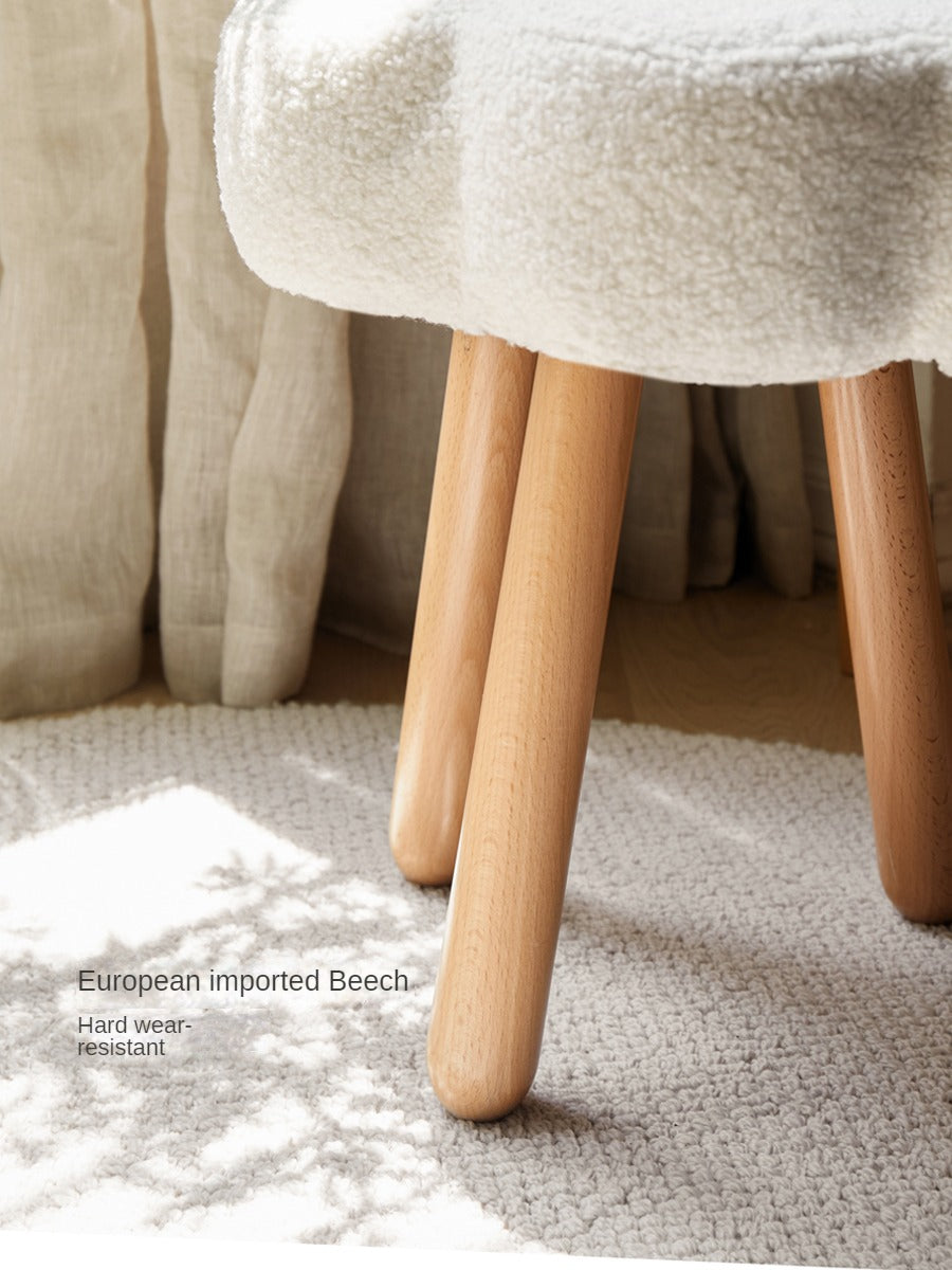 Beech, Solid Rubberood Lamb Velvet Cloud Makeup Stool