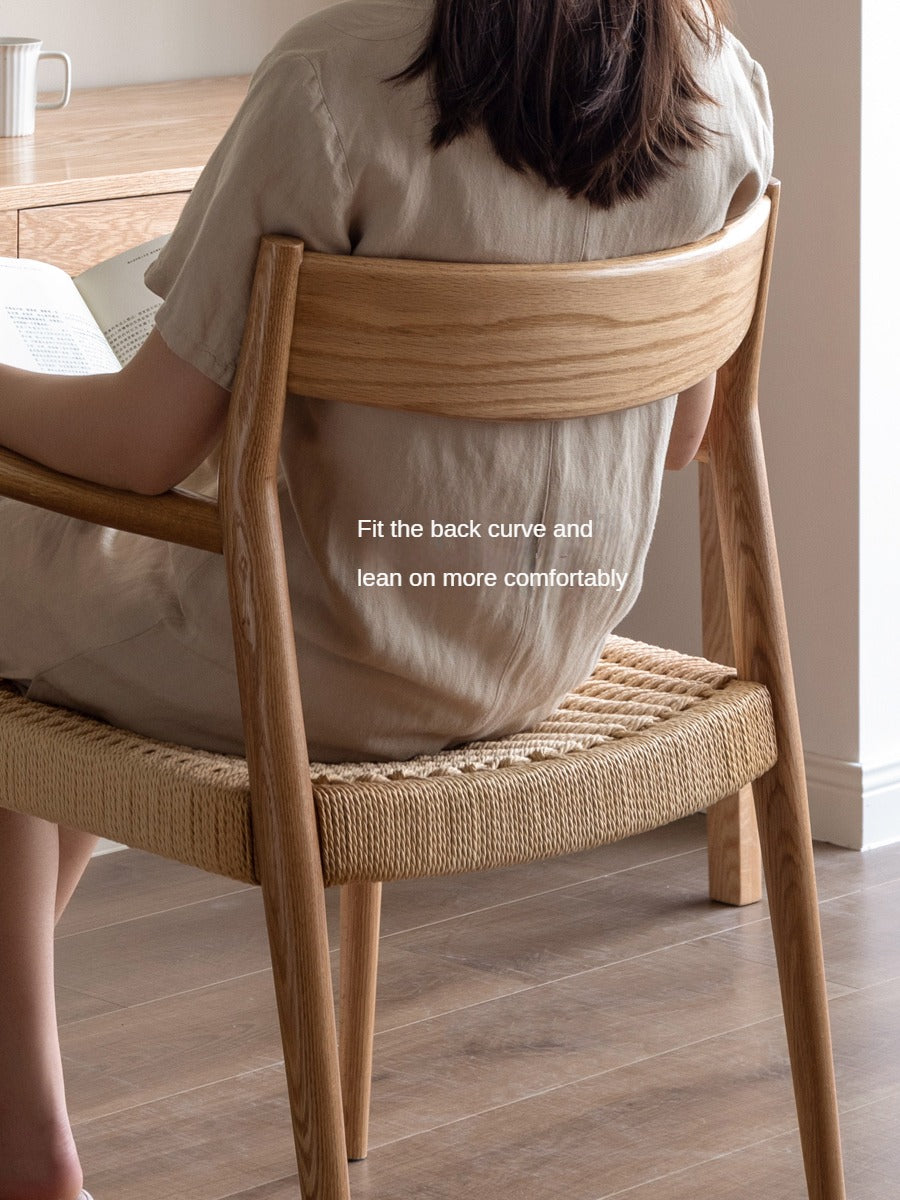 Oak Solid Wood Rope Weaving Chair, Original Wood Leisure Armchair: