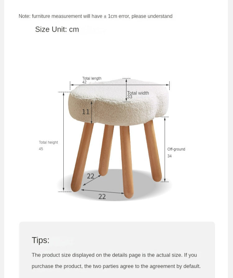 Beech, Solid Rubberood Lamb Velvet Cloud Makeup Stool