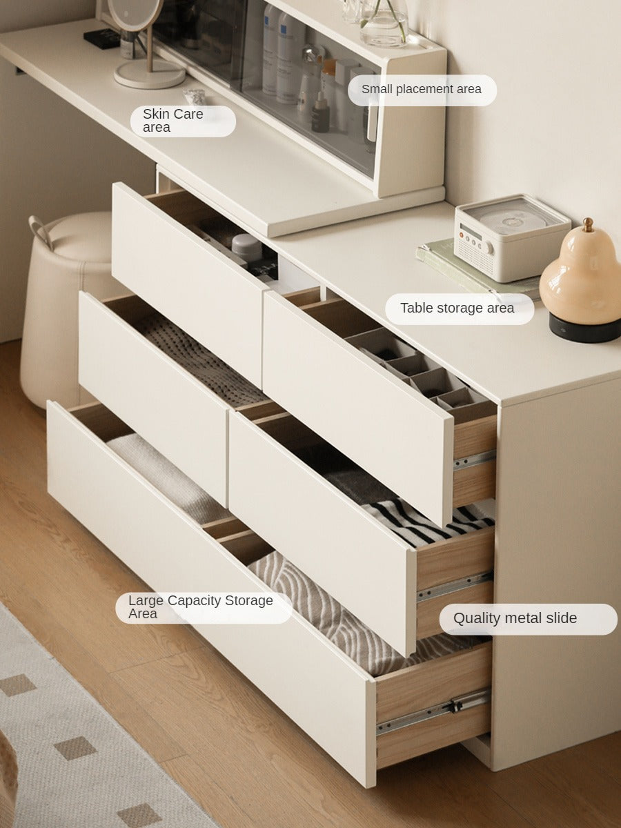 Solid Rubberwood Cream Style Vanity Table Integrated Drawer.