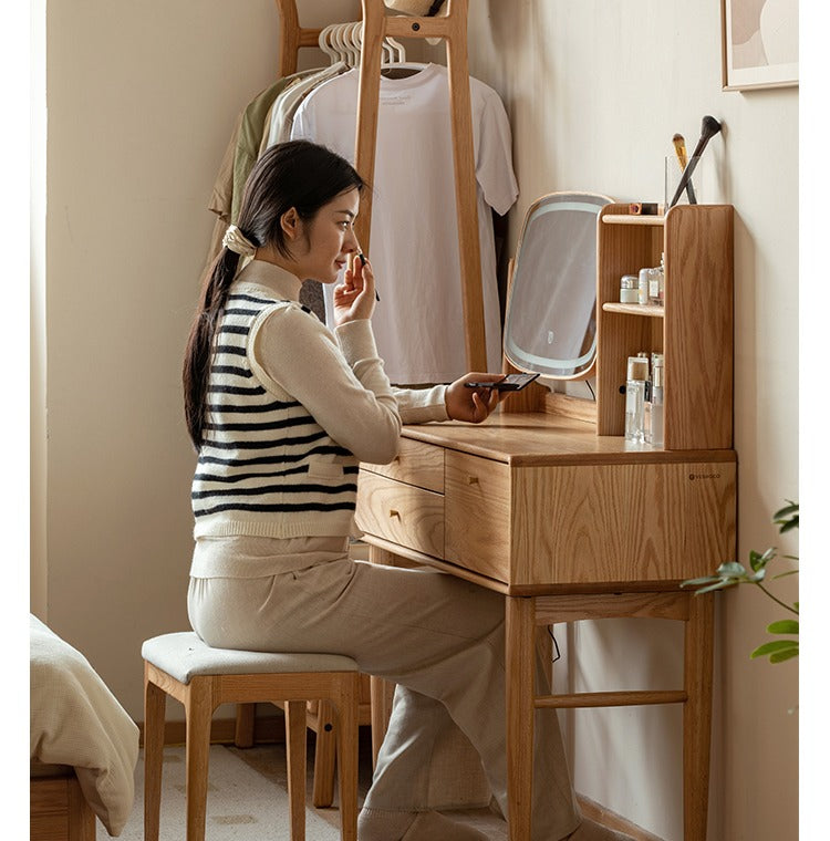 Oak, Ash Solid Wood Vanity Table Lighted Makeup Mirror.