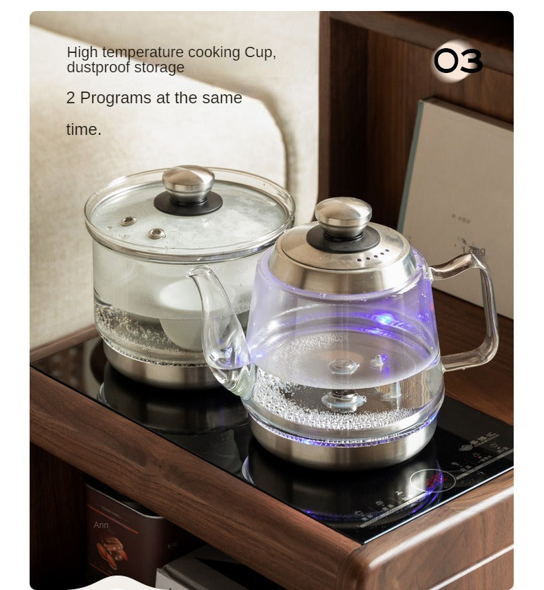 Black Walnut, Oak Solid Wood Movable Tea Cabinet With Tea Maker