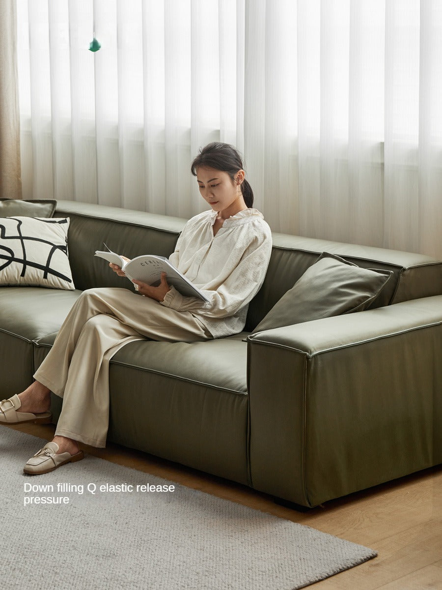 First Layer Yellow Cowhide Italian Tofu Block Sofa.