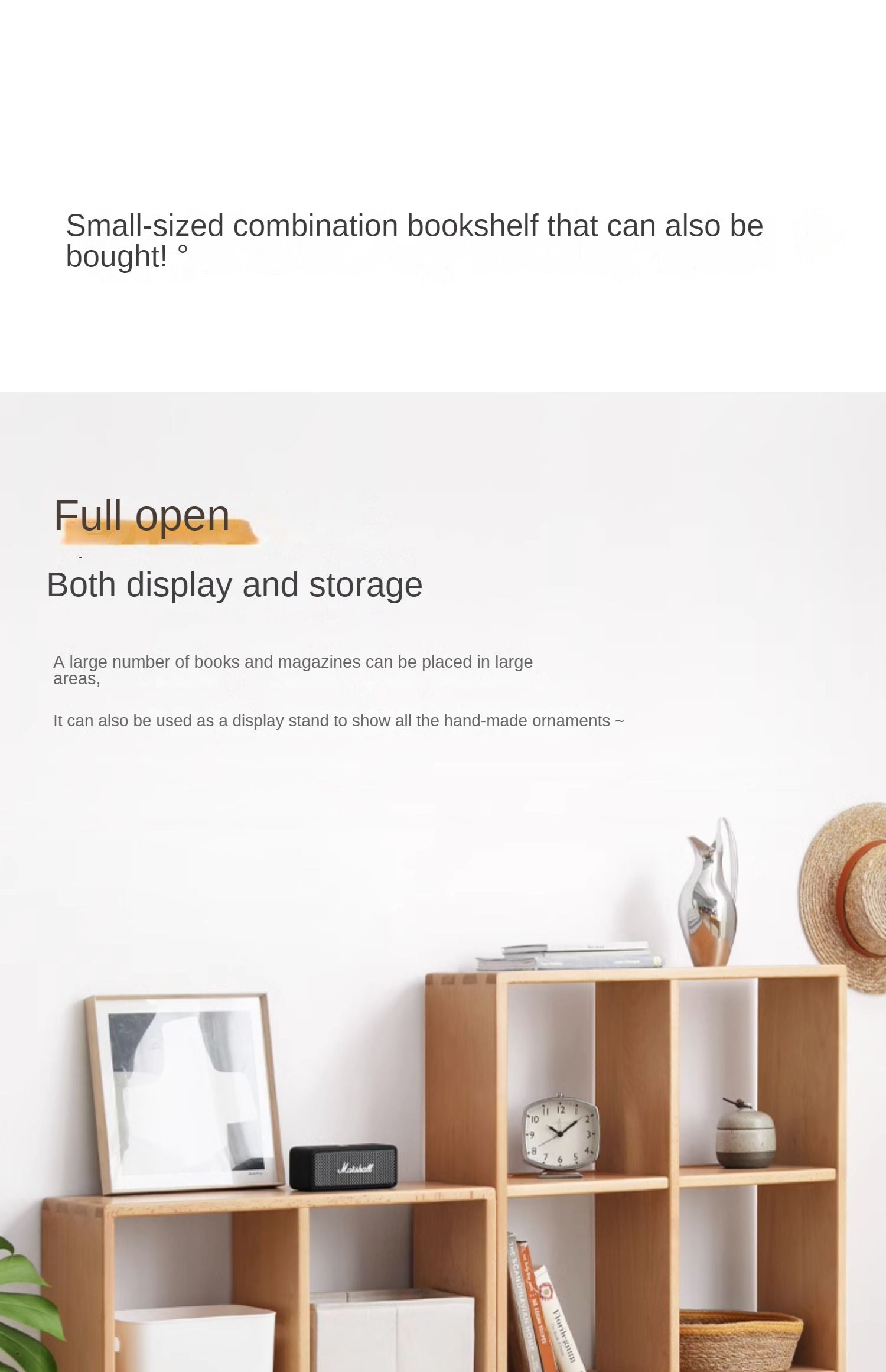 Beech Solid Wood Bookshelf, Nordic Display Rack