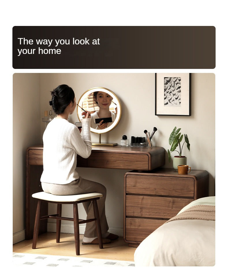 Black Walnut, Sandalwood Solid Wood Dressing Table Chest Of Drawers.