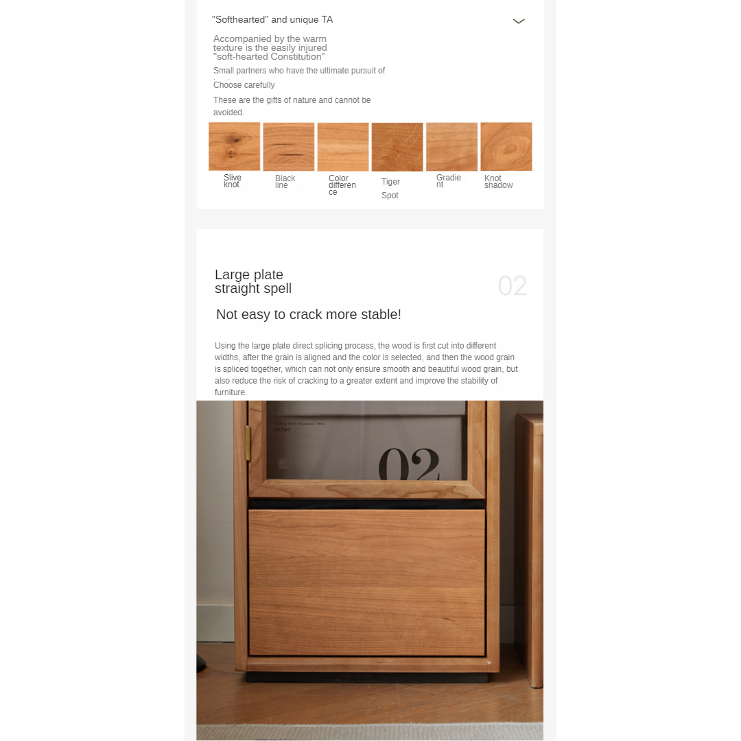 Cherry, Black Walnut, Teak Solid Wood Display Side Cabinet Modern.