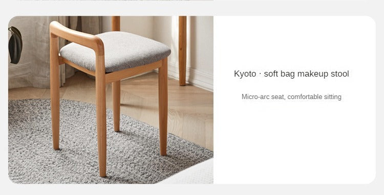 Beech, Solid Rubberood Lamb Velvet Cloud Makeup Stool