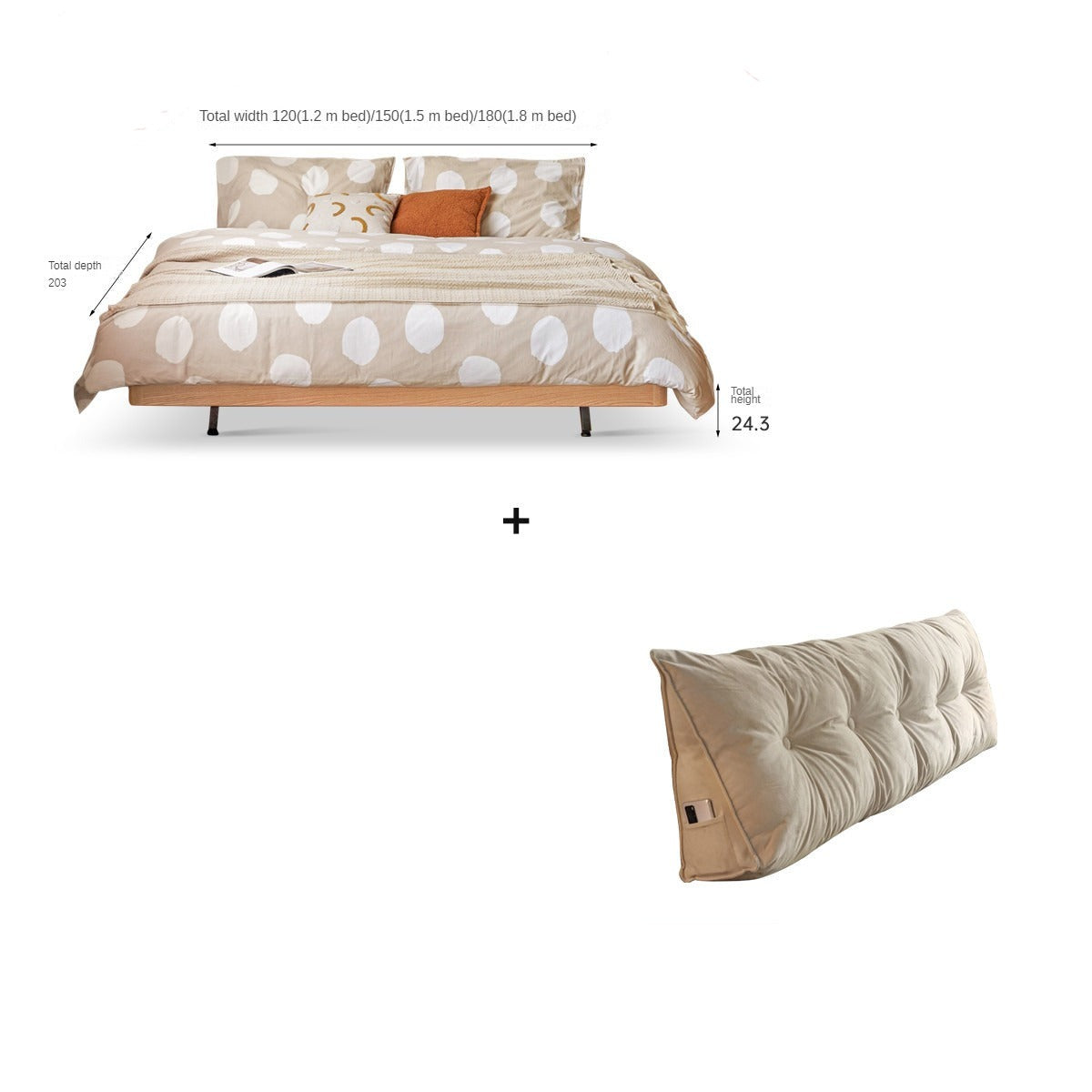 Oak Solid Wood platform bed, headboard-free bed Night Light Suspended Bed