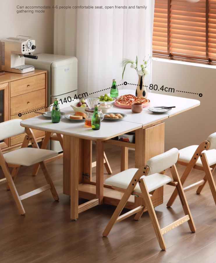 Solid Rubberwood, Oak Solid Wood Modern Rock Slab Folding Dining Table