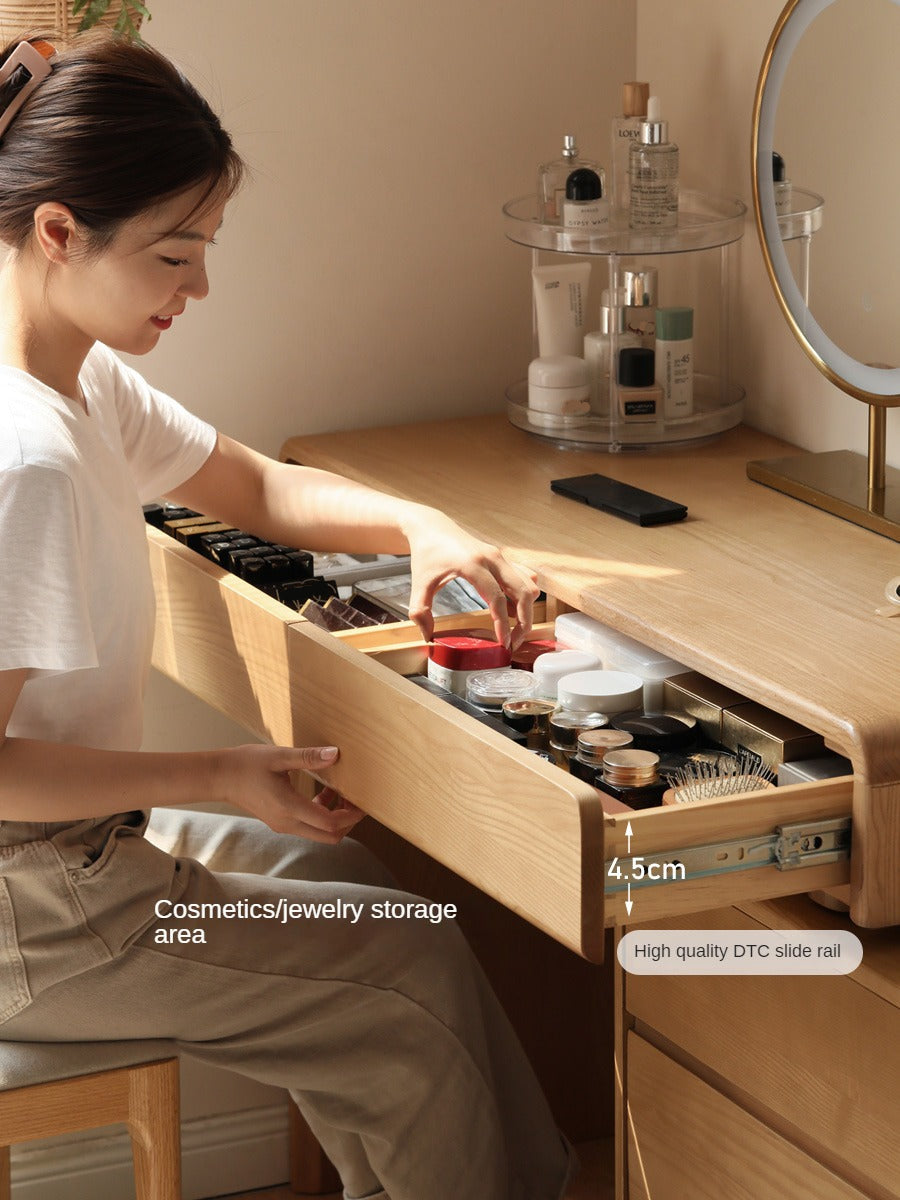 Ash Solid Wood Telescopic Dressing Table Integrated Storage.