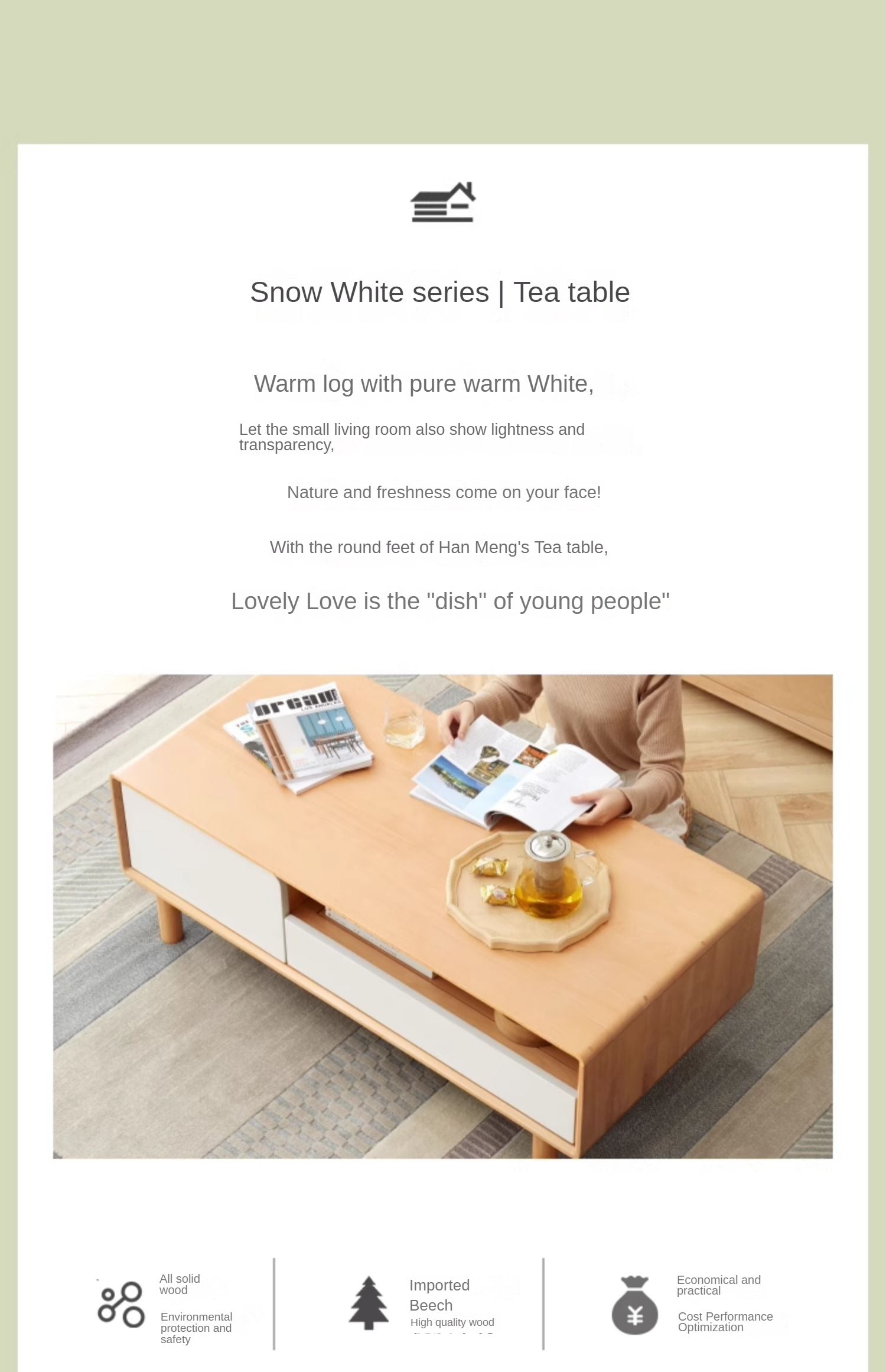 Beech Solid Wood Warm Coffee Table