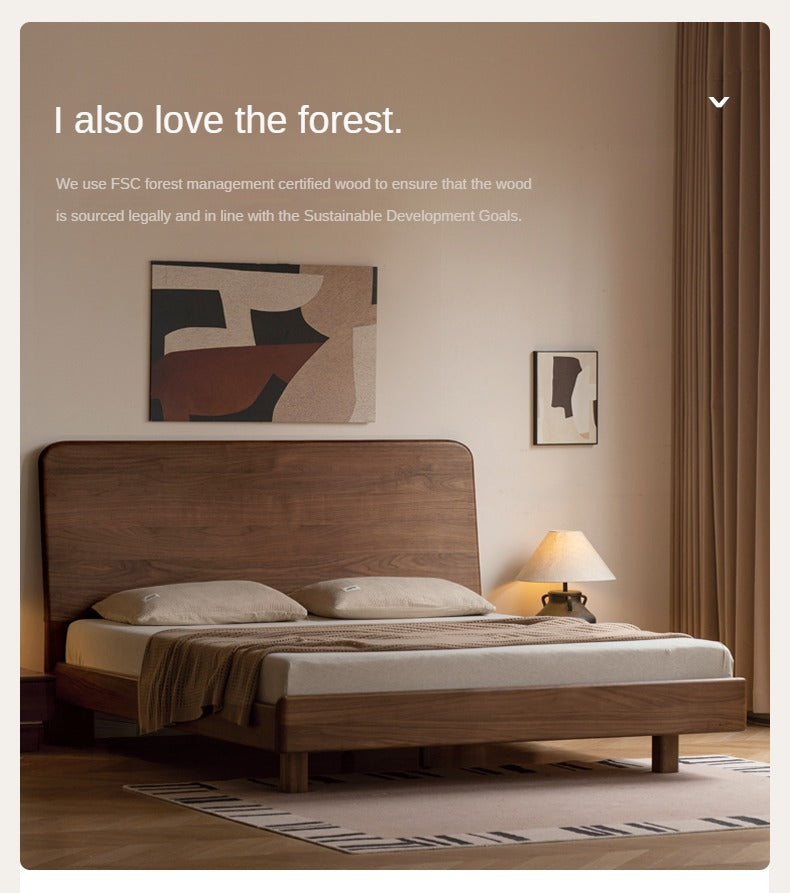 North American Black walnut, Ash solid wood bed simple high head.