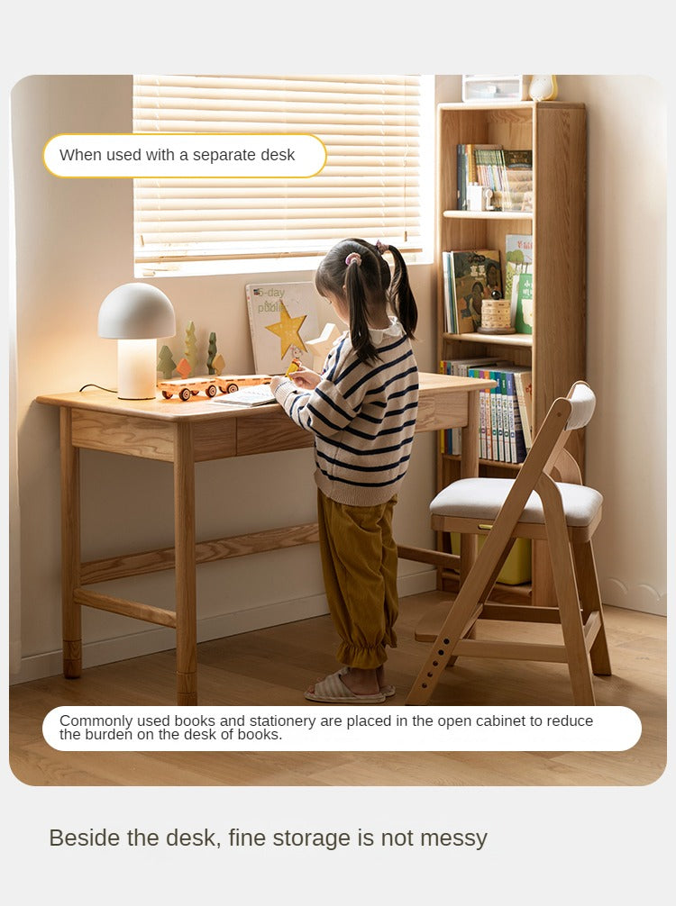 Oak Solid Wood Kids Lifting Study Desk Bookshelf