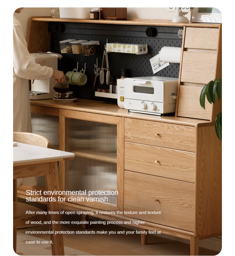 Oak Solid Wood, Solid Rubberwood Sideboard Shelf, Kitchen Shelf