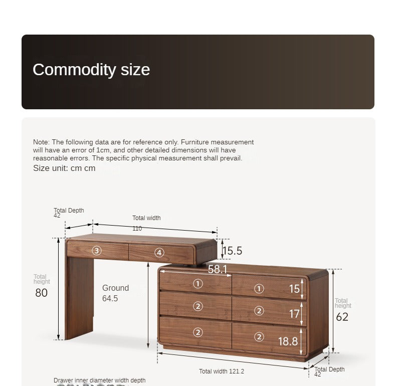 Black Walnut, Sandalwood Solid Wood Dressing Table Chest Of Drawers.