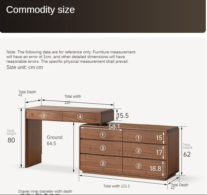 Black Walnut Solid Wood Vanity Table Chest Of Drawers.