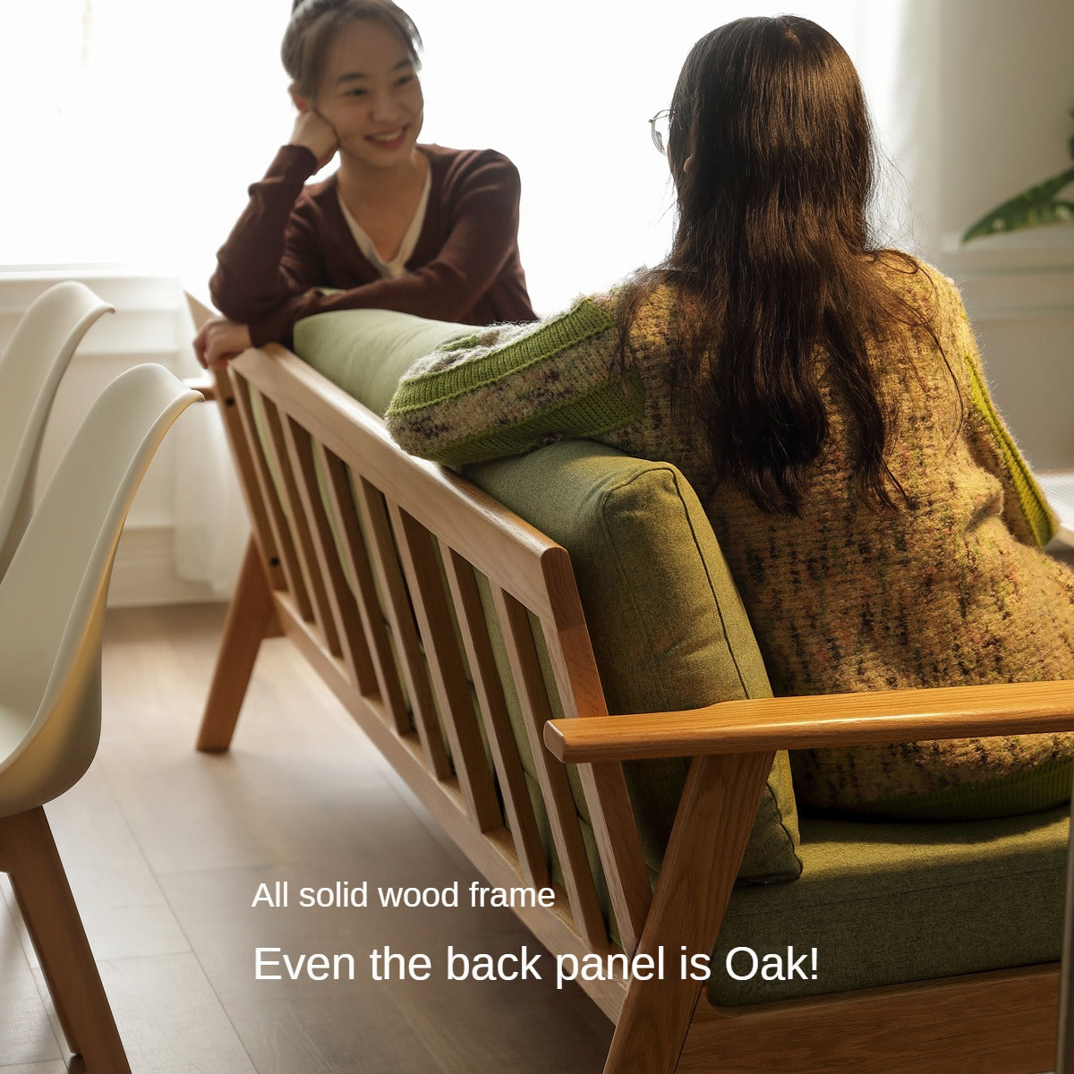 Oak Solid Wood Fabric Sofa 3 colors.