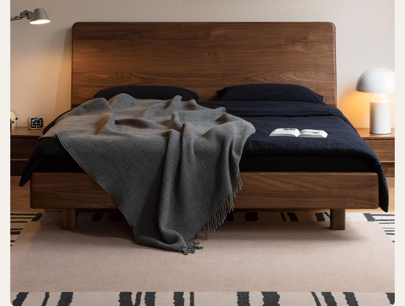 North American Black walnut, Ash solid wood bed simple high head.