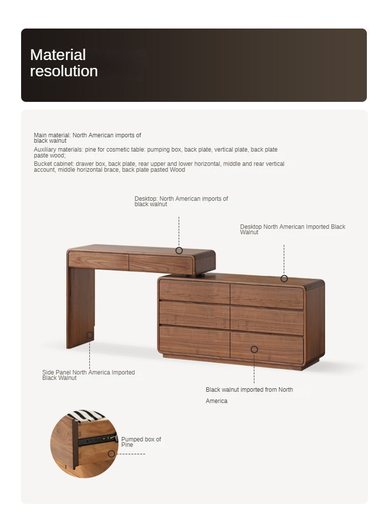 Black Walnut, Sandalwood Solid Wood Dressing Table Chest Of Drawers.