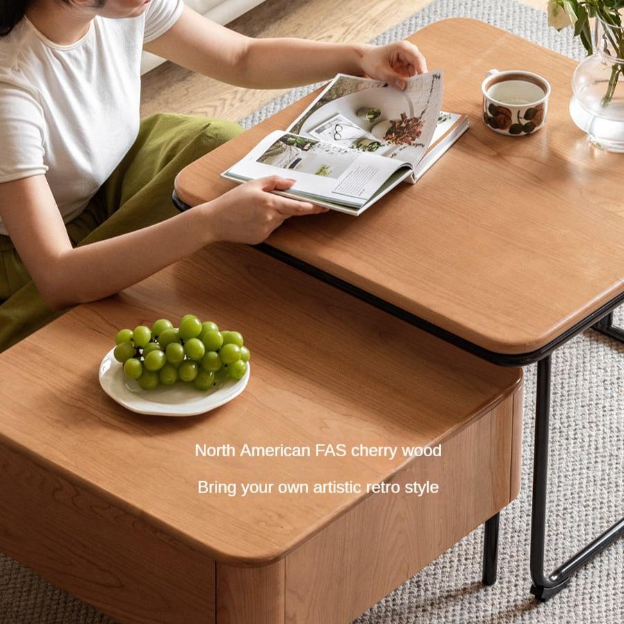 Cherry Solid Wood Combination Coffee Table Mid-Century Style