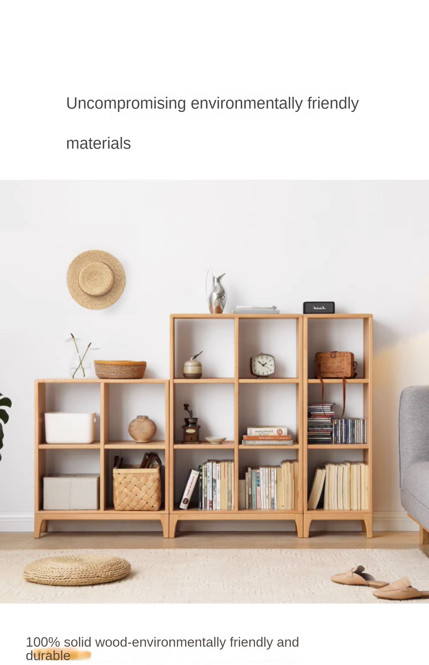 Beech Solid Wood Bookshelf, Nordic Display Rack