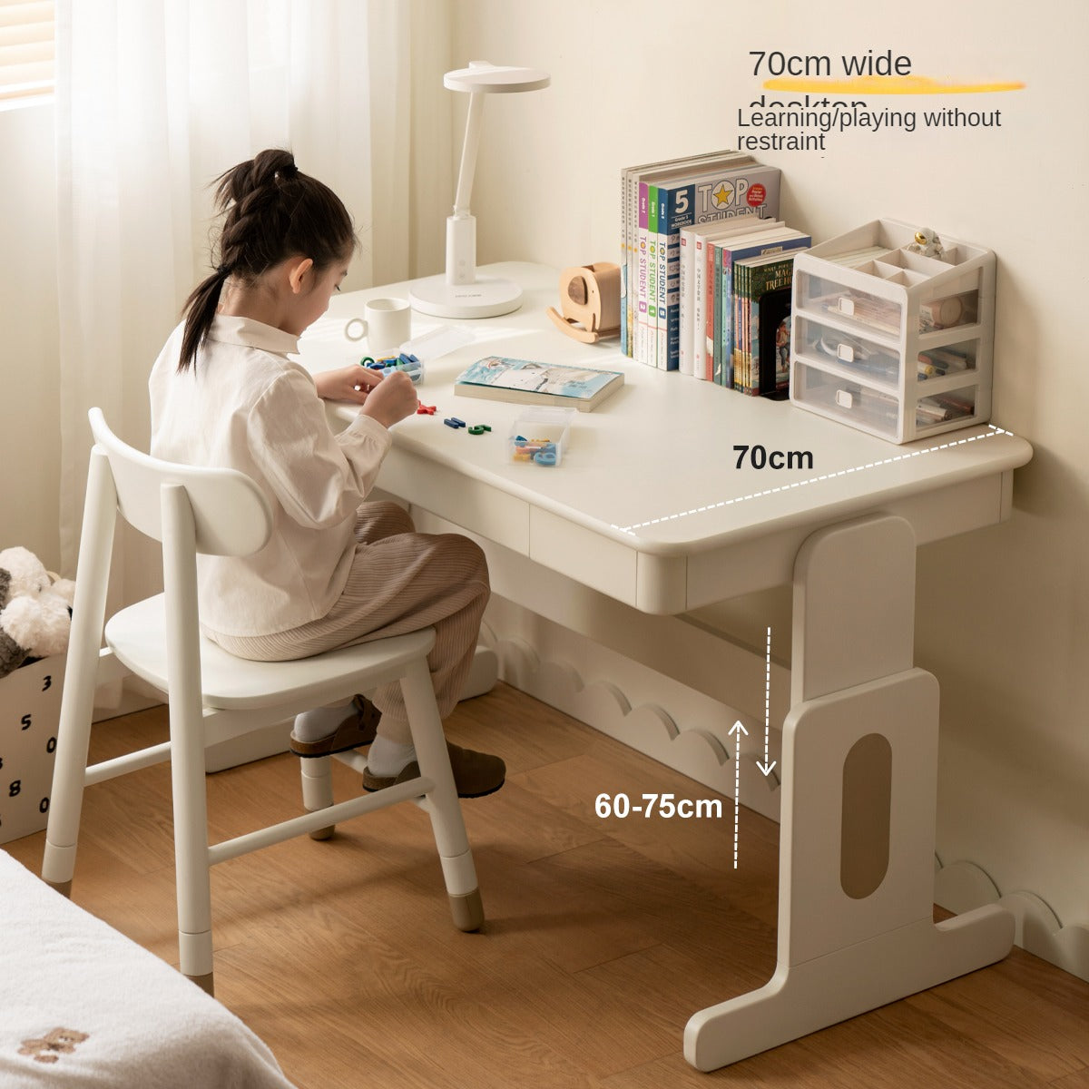 Beech Solid Wood Lift Study Desk Adjustable White Children's Desk