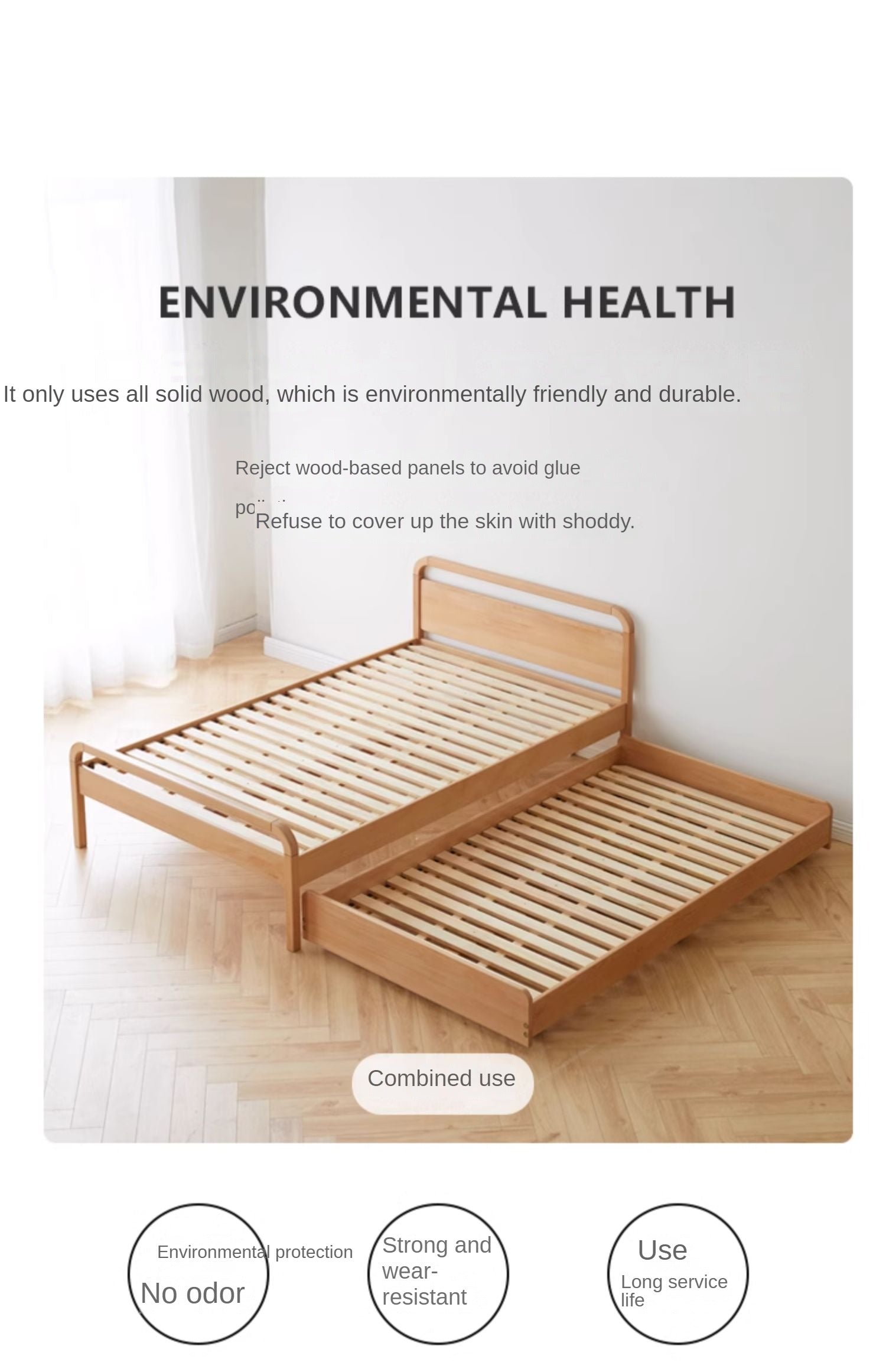 Beech Solid wood Space-saving bunk bed , mother's helper bed<