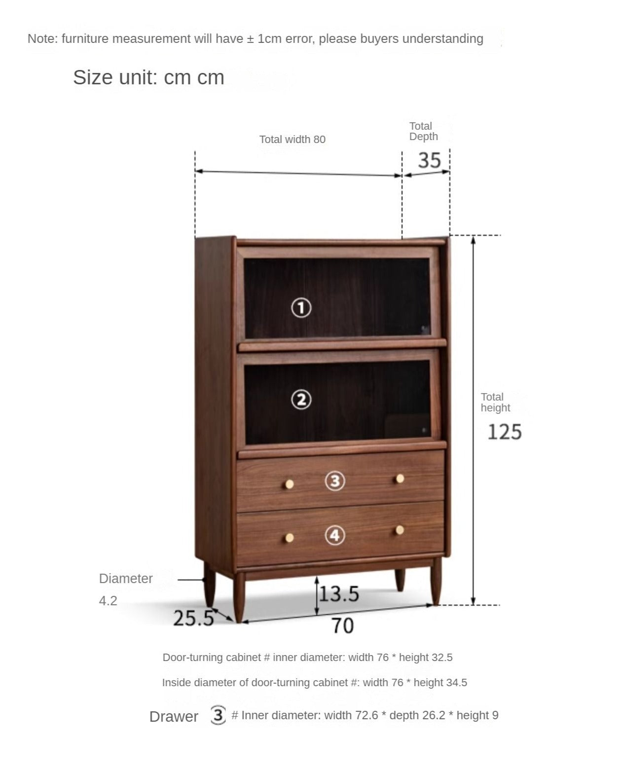 Sandalwood, Black Walnut, Oak Solid Wood Side Cabinet Flip Door LED Lights