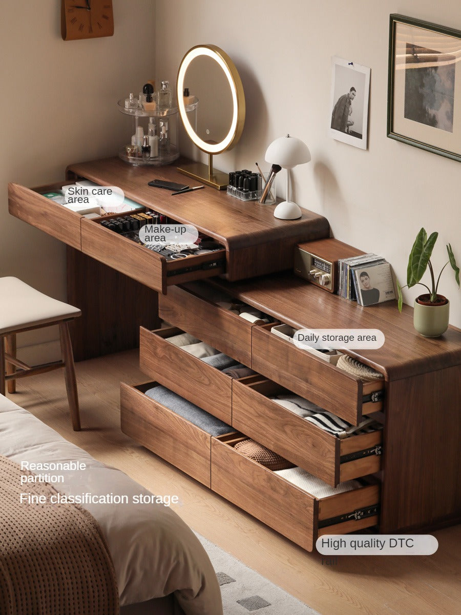 Black Walnut, Sandalwood Solid Wood Dressing Table Chest Of Drawers.