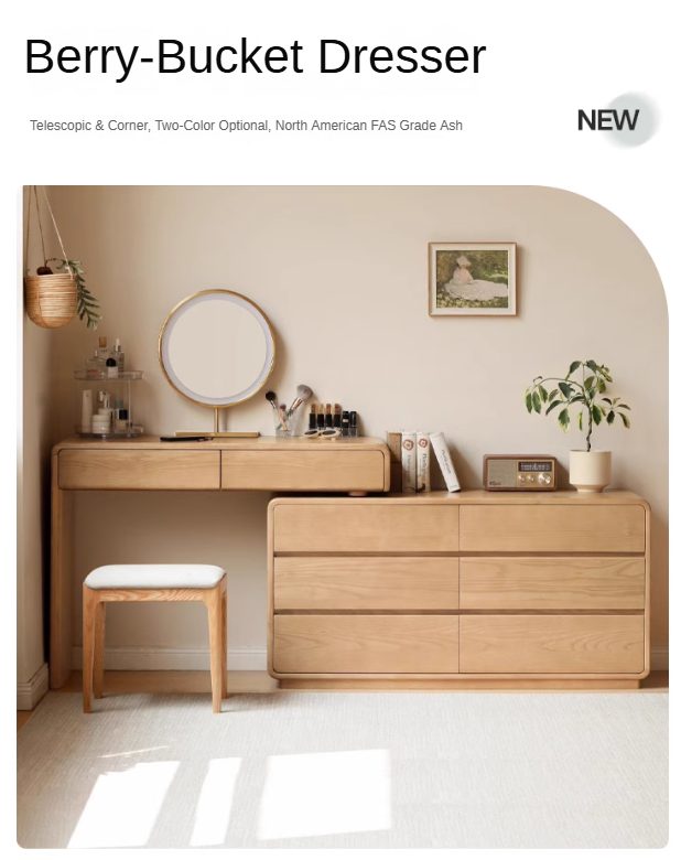Ash Solid Wood Telescopic Dressing Table Integrated Storage.
