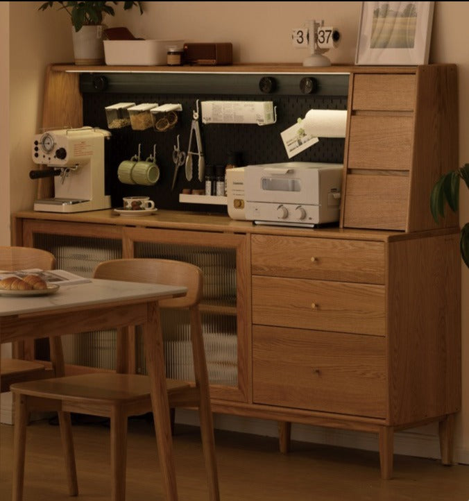 Oak Solid Wood, Solid Rubberwood Sideboard Shelf, Kitchen Shelf