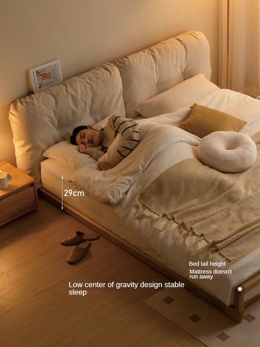 Ash Solid Wood Technology Cloth Floor Bed